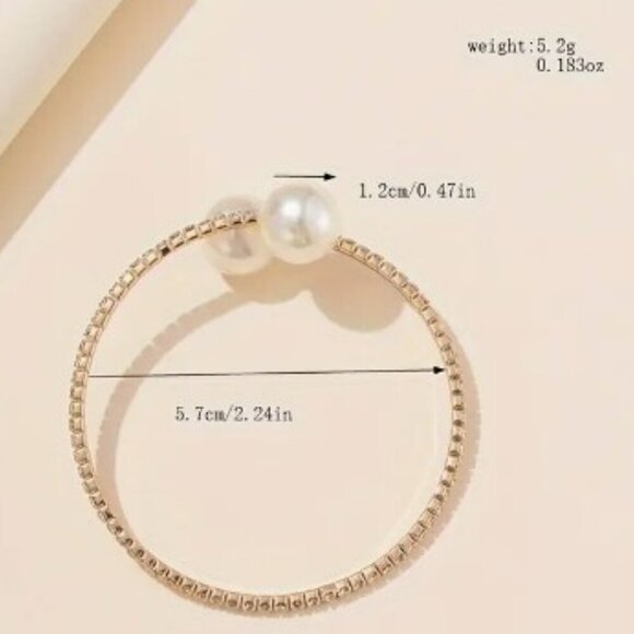 Faux Pearl Design Wrap Around Cuff Bracelet Copper Sparkly Rhinestones - Picture 3 of 12